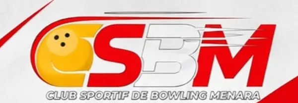 Logo du Club Sportif de Bowling Menara : les lettres CSBM, la lettre C formée par une boule de bowling jaune