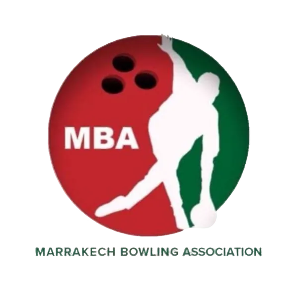 Marrakech Bowling Association logo: a bowler rolling a ball in front of a red disc marked MBA